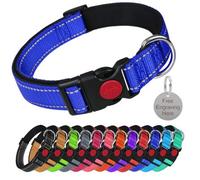 Larryroo Reflective Dog Soft Padded Nylon Collar Slide Lock Safety Buckle Fully Adjustable With Personalised Engraved Round