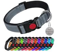 Larryroo Reflective Dog Soft Padded Nylon Collar Slide Lock Safety Buckle Fully Adjustable With Personalised Engraved Round