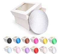LARRYROO Round Colour Cake Drum Board & White Box with Clear Display Window + Lid Combo Pack for Wedding, Birthday Cakes (Silver, 12 Inch)