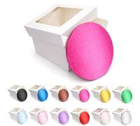 LARRYROO Round Colour Cake Drum Board & White Box with Clear Display Window + Lid Combo Pack for Wedding, Birthday Cakes (Cerise, 14 Inch)