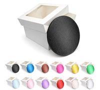 LARRYROO Round Colour Cake Drum Board & White Box with Clear Display Window + Lid Combo Pack for Wedding, Birthday Cakes (Black, 10 Inch)
