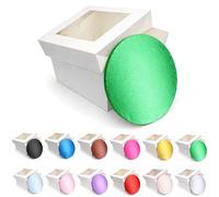 LARRYROO Round Colour Cake Drum Board & White Box with Clear Display Window + Lid Combo Pack for Wedding, Birthday Cakes (Green, 10 Inch)