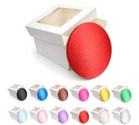 LARRYROO Round Colour Cake Drum Board & White Box with Clear Display Window + Lid Combo Pack for Wedding, Birthday Cakes (Red, 12 Inch)