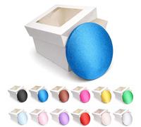 LARRYROO Round Colour Cake Drum Board & White Box with Clear Display Window + Lid Combo Pack for Wedding, Birthday Cakes (Blue, 12 Inch)