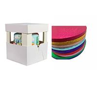 LARRYROO Round Colour Cake Drum & White Box + Lid With 12" Corner Extensions For Tall, High Wedding, Birthday Cakes (10 Inches, Gold)