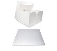 LarryRoo Single White Cake Box And Silver Square Board Pack - Thick Drum For Wedding, Party Etc (11 Inches)