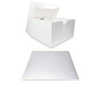 LARRYROO Single White Cake Box and Silver Square Board Pack - Thick Drum for Wedding, Party etc (20 Inches)