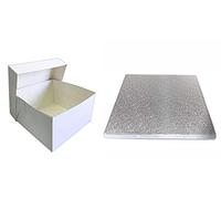 LARRYROO Single White Cake Box and Silver Square Board Pack - Thick Drum for Wedding, Party etc (8 Inches)
