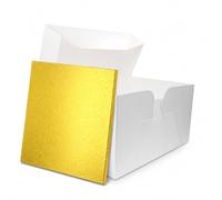 LARRYROO Square Colour Cake Drum Board & White Box + Lid Combo Pack for Wedding, Birthday Cakes (Gold, 12 Inches)