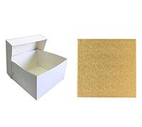 LARRYROO Square Colour Cake Drum Board & White Box + Lid Combo Pack for Wedding, Birthday Cakes (Gold, 14 Inches)