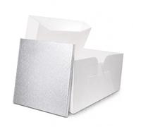 LARRYROO Square Colour Cake Drum Board & White Box + Lid Combo Pack for Wedding, Birthday Cakes (Silver, 8 Inches)