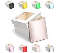 LARRYROO Square Colour Cake Drum Board & White Box with Clear Display Window + Lid Combo Pack for Wedding, Birthday Cakes (Rose Gold, 8 Inch)