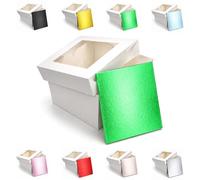 LARRYROO Square Colour Cake Drum Board & White Box with Clear Display Window + Lid Combo Pack for Wedding, Birthday Cakes (Green, 10 Inch)