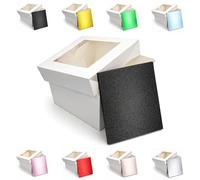 LARRYROO Square Colour Cake Drum Board & White Box with Clear Display Window + Lid Combo Pack for Wedding, Birthday Cakes (Black, 10 Inch)