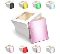LARRYROO Square Colour Cake Drum Board & White Box with Clear Display Window + Lid Combo Pack for Wedding, Birthday Cakes (Light Pink, 10 Inch)