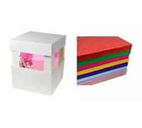 LARRYROO Square Colour Cake Drum & White Box + Lid With 12" Corner Extensions For Tall, High Wedding, Birthday Cakes (8 Inches, Purple)