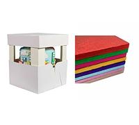 LARRYROO Square Colour Cake Drum & White Box + Lid With 12" Corner Extensions For Tall, High Wedding, Birthday Cakes (12 Inches, Red)