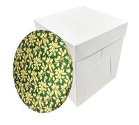 LARRYROO Tall White Cake Box Extra Deep & Festive Round Christmas Cake Drum Board Combo For High Celebration Xmas Cakes (Green, 12 Inch)