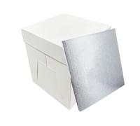 LARRYROO Tall White Cake Box Extra Deep & Silver Square Cake Drum Board Combo For High Celebration, Wedding, Birthday Cakes (8")