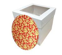 LARRYROO Tall White Cake Box Extra Deep with Clear Display Window & Festive Round Christmas Cake Drum Board Combo (Red, 10 Inch)