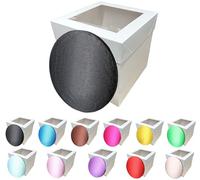 LARRYROO Tall White Cake Box Extra Deep with Clear Display Window & Vibrant, Colourful Round Cake Drum Board Combo (Black, 10 Inch)