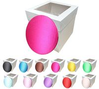LARRYROO Tall White Cake Box Extra Deep with Clear Display Window & Vibrant, Colourful Round Cake Drum Board Combo (Cerise, 10 Inch)