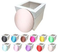 LARRYROO Tall White Cake Box Extra Deep with Clear Display Window & Vibrant, Colourful Round Cake Drum Board Combo (Rose Gold, 10 Inch)