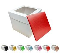 LARRYROO Tall White Cake Box Extra Deep with Clear Display Window & Vibrant, Colourful Square Cake Drum Board Combo (Red, 12 Inch)
