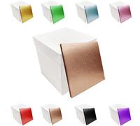 LARRYROO Tall White Extra Deep Cake Box + Lid & Square Colour Cake Drum Board Combo Pack for High Celebration, Wedding, Birthday Cakes (Rose Gold, 14 Inch)