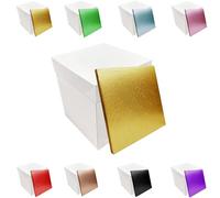 LARRYROO Tall White Extra Deep Cake Box + Lid & Square Colour Cake Drum Board Combo Pack for High Celebration, Wedding, Birthday Cakes (Gold, 14 Inch)