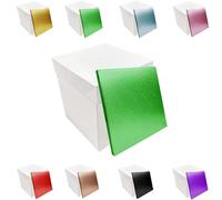 LARRYROO Tall White Extra Deep Cake Box + Lid & Square Colour Cake Drum Board Combo Pack for High Celebration, Wedding, Birthday Cakes (Green, 14 Inch)