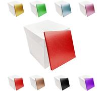 LARRYROO Tall White Extra Deep Cake Box + Lid & Square Colour Cake Drum Board Combo Pack for High Celebration, Wedding, Birthday Cakes (Red, 14 Inch)