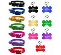 LarryRoo Vibrant Leather Dog Collar For Puppy, Dogs Small, Medium & Large With Personalised Engraved Colourful Bone Shaped Tag (X-Large