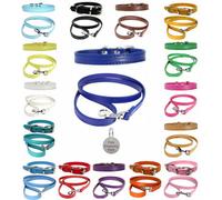 LarryRoo Vibrant Leather Dog Collar & Lead Combo Set For Puppy, Dogs Small, Medium & Large With Personalised Engraved Round Silver Pet Tag