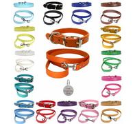 LarryRoo Vibrant Leather Dog Collar & Lead Combo Set For Puppy, Dogs Small, Medium & Large With Personalised Engraved Round Silver Pet Tag