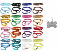 LarryRoo Vibrant Leather Dog Collar & Lead Combo Set For Puppy, Dogs Small, Medium & Large With Personalised Engraved Silver Bone Shaped