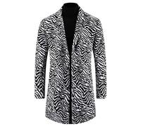 Lars Amadeus Animal Printed Trench Coat for Men's Notched Lapel Classic Vintage Winter Overcoats, Black White, S