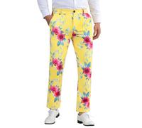 Lars Amadeus Floral Dress Pants for Men's Flat Front Party Prom Flower Printed Slacks Yellow Pink 32