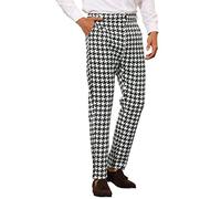 Lars Amadeus Houndstooth Dress Pants for Men's Big and Tall Regular Fit Plaid Checked Trousers Black White 34