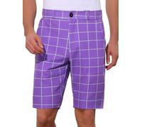 Lars Amadeus Men Formal Plaid Color Block Flat Front Check Golf Shorts