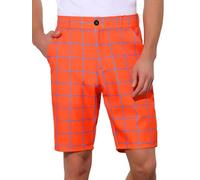 Lars Amadeus Men Formal Plaid Color Block Flat Front Check Golf Shorts | Pattern design adds fashion style. Suitable for work, office, wedding. Flat front check. Pairing with polo
