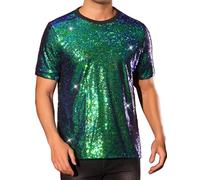 Lars Amadeus Men Party Shiny Metallic Sequin Short Sleeve Crew Neck T-Shirt