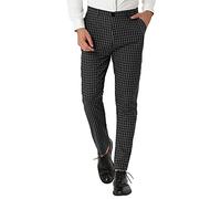 Lars Amadeus Men's Business Pants Checked Printed Slim Fit Flat Front Plaid Dress Trousers Black White 34