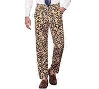 Lars Amadeus Men's Casual Geometric Printed Color Block Flat Front Dress Pants Brown Khaki 36