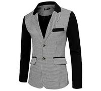 Lars Amadeus Men's Casual Sport Coat Pattern Button Up Houndstooth Plaid Blazer, Black White, XXL