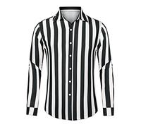 Lars Amadeus Men's Casual Striped Shirts Long Sleeves Button Down Classic Fit Dress Shirts Black White S