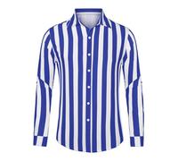 Lars Amadeus Men's Casual Striped Shirts Long Sleeves Button Down Classic Fit Dress Shirts Navy White XXL