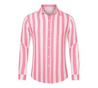 Lars Amadeus Men's Casual Striped Shirts Long Sleeves Button Down Classic Fit Dress Shirts Pink White XXL