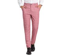 Lars Amadeus Men's Dress Plaid Pants Flat Front Printed Business Check Trousers Pink White 32