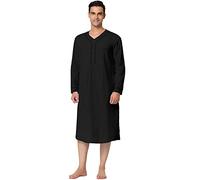 Lars Amadeus Men's Henley Neck Nightshirt Long Sleeves Sleepwear Cotton | Soft cotton fabric for comfort, Chest pocket and Henley collar, Night sleep ready Machine washable